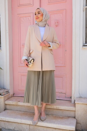 Kadın Deri Görünümlü Beli Lastikli Uzun Piliseli Etek Su Yeşili - Locco