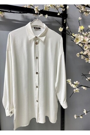 Kadın Düğmeli Beyaz Ayrobin Gömlek - Vıoshıne
