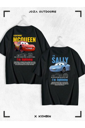 Kadın Erkek Unisex Sally & Mcqueen Cars Sevgili Çift Kombini Oversize Renkli Tshirt 2'li Takım - 1