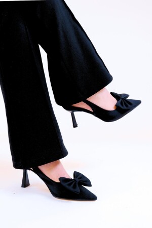 Kadın Fiyonk Abiye Siyah Kumaş Topuklu Ayakkabı 7cm Topuklu - 2