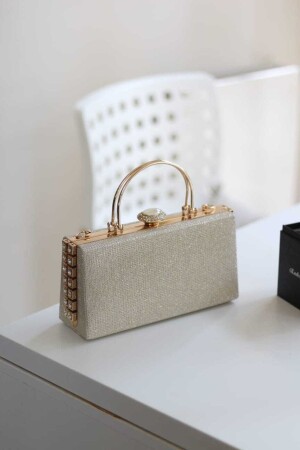 Kadın Gold Taş Detaylı Abiye Tutmalı Omuz Çantası - Moom Bag