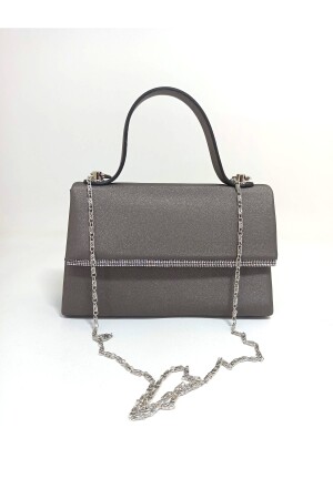 Kadın gri saten gümüş taş aksesuarlı mini abiye çanta - 2