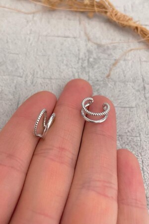 Kadın Gri Sıkıştırma Deliksiz Fake Çelik Kıkırdak Küpe Ear Cuff - Jaida Moda