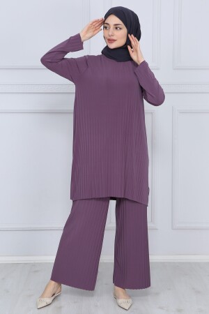 Kadın Gül Kurusu Pantolon Tesettür Tunik Piliseli Sandy Ikili Takım 5219 - Ilmek