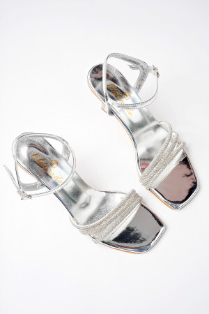 Kadın Gümüş Ayna Taşlı Şampanya Topuklu Ayakakbı - 4