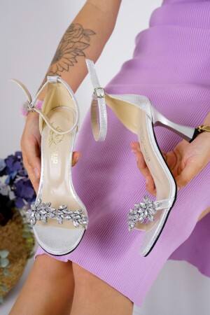 Kadın Gümüş Taş Işlemeli Topuklu Ayakkabı Stiletto (YEDEK TAŞLI) - 2