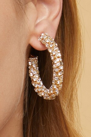 Kadın Halkalı Sarmal Model Altın Renk Zirkon Taşlı Pırlanta Abiye Düğün Kına Söz Nişan Gelin Küpe FR154 Spiral Ring Prom Crystal Earrings - 1