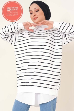 Kadın Ince Çizgili Mevsimlik Oversize Tesettür Sweatshirt b210 - FABİMOD