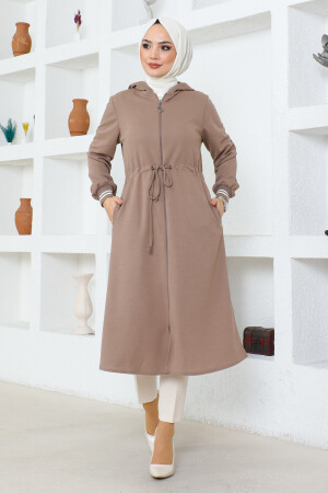 KADIN KAPİŞONLU KOL RİBANALI TESETTÜR KAP - Marfim