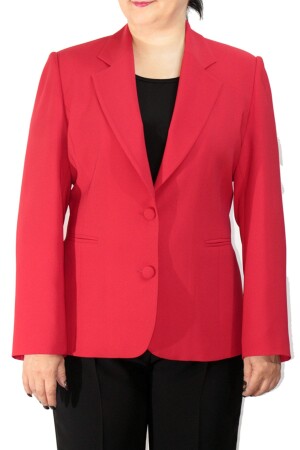 Kadın Kırmızı Büyük Beden Düğmeli Klasik Ceket - 1