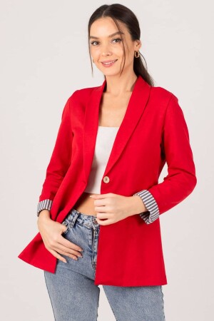 Kadın Kırmızı Kol İçi Çizgili Tek Düğmeli Ceket ARM-22K001122 - 1