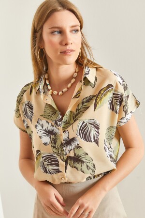 Kadın Kısa Kol Desenli Viskon Gömlek - Bianco Lucci