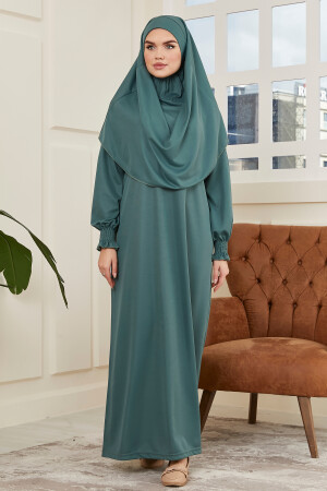 Kadın Kol Detaylı Namaz Elbisesi Tek Parça Kendiliğinden Başörtülü - Avver
