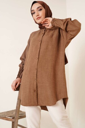 Kadın Kol Nervür Detaylı Keten Gömlek - İpek Tutuş