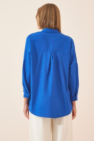 Kadın Koyu Mavi Oversize Uzun Basic Gömlek DD00842 - 4