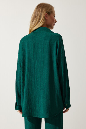 Kadın Koyu Yeşil Rahat Örme Gömlek Pantolon Takım KH00090 - 6