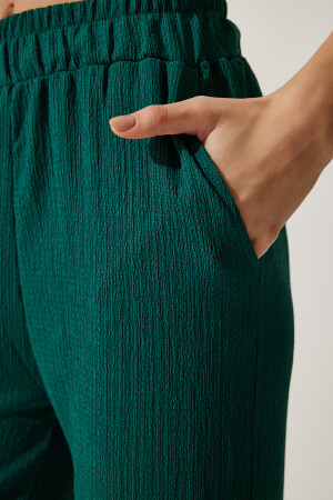 Kadın Koyu Yeşil Rahat Örme Gömlek Pantolon Takım KH00090 - 7