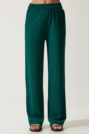 Kadın Koyu Yeşil Rahat Örme Gömlek Pantolon Takım KH00090 - 8