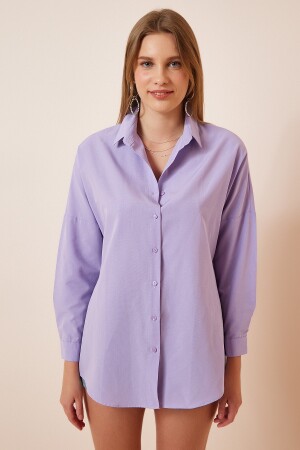 Kadın Lila Oversize Uzun Basic Gömlek DD00842 - 3