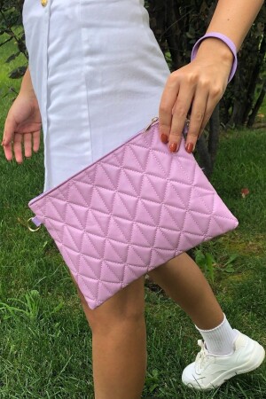 Kadın Lila Üçgen Desenli Portföy Clutch El Çantası - 2