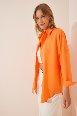 Kadın Oranj Oversize Uzun Basic Gömlek DD00842 - 2