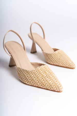 Kadın Özel Tasarım Sivri Burunlu Hasır Kaplamalı Günlük Topuklu Ayakkabı - 1