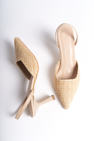 Kadın Özel Tasarım Sivri Burunlu Hasır Kaplamalı Günlük Topuklu Ayakkabı - 2