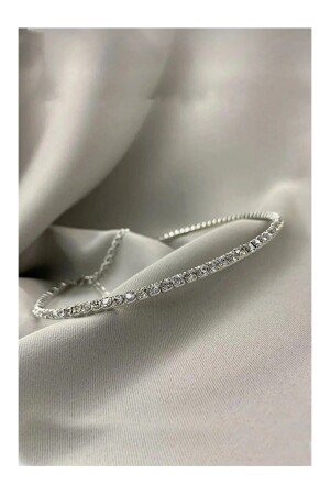 Kadın Rhinestone Choker Gümüş Kolye - 4