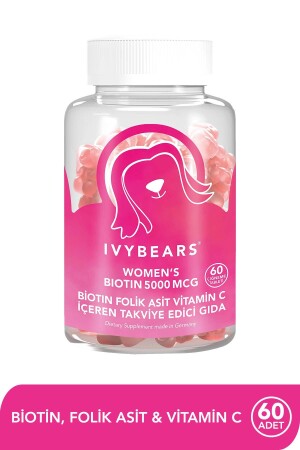 Kadın Saç Vitamini Biotin 5000 Mcg 60 Tablet Alman Patentli Saç Vitamini Vegan Gummy1 - 1