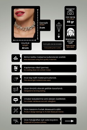 Kadın Salaş Dizim Model Kristal Zirkon Taşlı Gümüş Gerdanlık Abiye Elbise Düğün Gelin Parti Kolyesi - 2