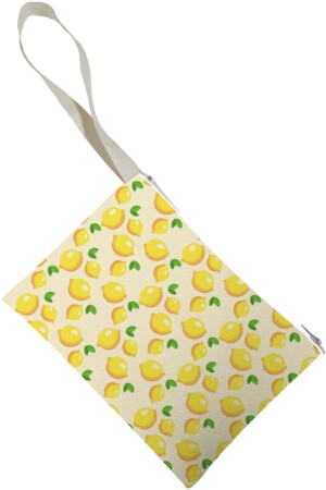 Kadın Sarı Limon Desenli Portföy Clutch Çanta - 1