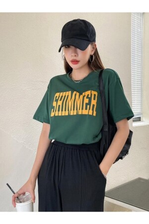 Kadın Shimmer Baskılı Oversize T-shirt - 4