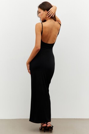 Kadın Siyah Ayarlanabilir Askılı Maxi Elbise MEN2004 - 2