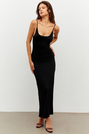 Kadın Siyah Ayarlanabilir Askılı Maxi Elbise MEN2004 - 3