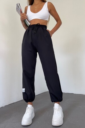 Kadın Siyah Ayarlanabilir Paça Oversize Bol Pantolon/Eşofman Altı - 1