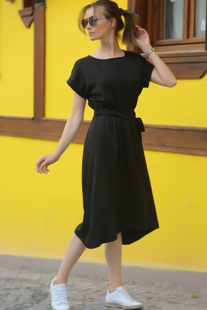Kadın Siyah Beli Lastikli Bağlamalı Elbise ARM-18Y001133 - 1