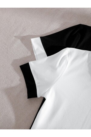 Kadın Siyah Beyaz 2'li Crop Bluz - 4