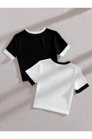 Kadın Siyah Beyaz 2'li Crop Bluz CropBluz-1 - 4