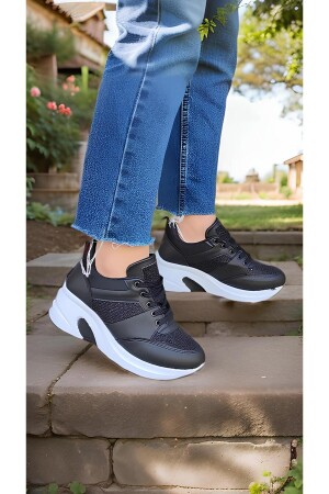 Kadın Siyah Beyaz Yüksek Taban Rahat Günlük Spor Ayakkabı RM0678 - 3
