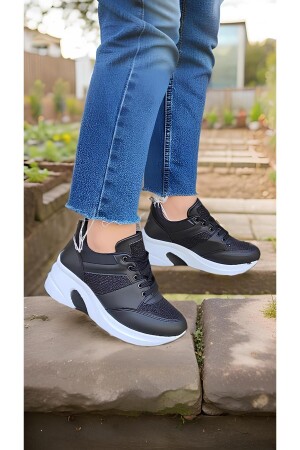 Kadın Siyah Beyaz Yüksek Taban Rahat Günlük Spor Ayakkabı RM0678 - 6