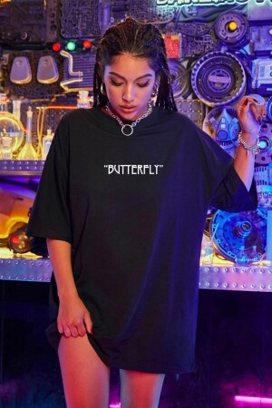 Kadın Siyah Butterfly Oversize T-shirt - K2116 - 2