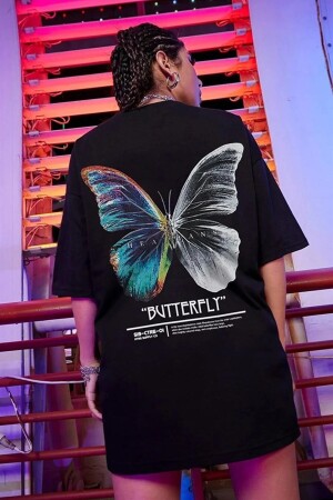 Kadın Siyah Butterfly Oversize T-shirt - K2116 - 3