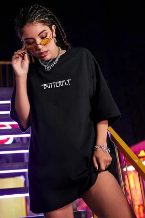 Kadın Siyah Butterfly Oversize T-shirt - K2116 - 4