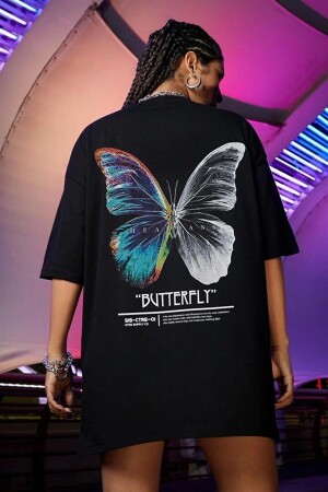 Kadın Siyah Butterfly Oversize T-shirt - K2116 - 4