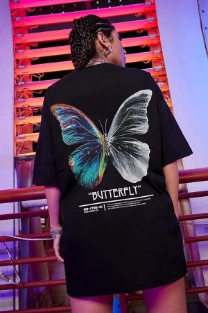 Kadın Siyah Butterfly Oversize T-shirt - K2116 - 7