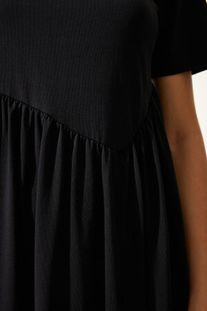 Kadın Siyah Büzgülü Uzun Örme Elbise MC00272 - 6