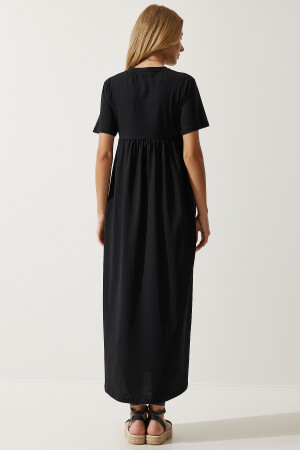 Kadın Siyah Büzgülü Uzun Örme Elbise MC00272 - 7