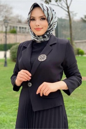 Kadın Siyah Ceket Görünümlü Elbise T 0073 - Trendtesettür
