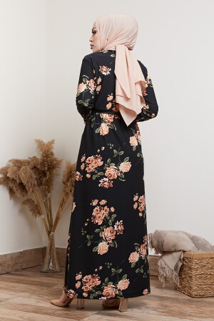 Kadın Siyah Çiçek Desenli Tesettür Elbise ZARA3000 - 4