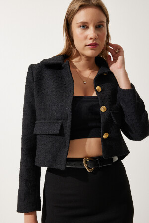 Kadın Siyah Crop Tüvit Blazer Ceket TO00039 40 - 2